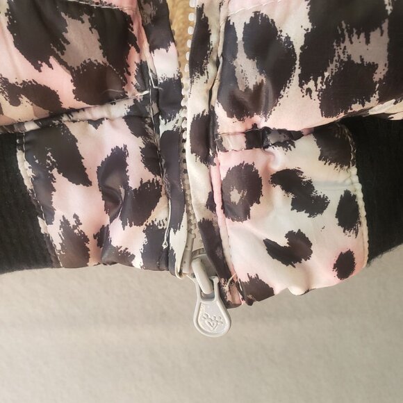 Justice Girls Leopard Print Winter Jacket Faux Fur Hood Interior Size L 12 14 - Picture 2 of 10
